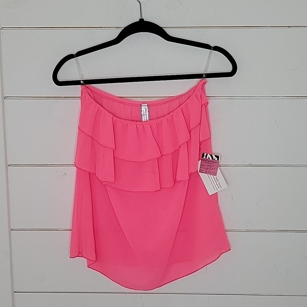 NWT GIDDY UP GLAMOUR large pink sleeveless ruffled top